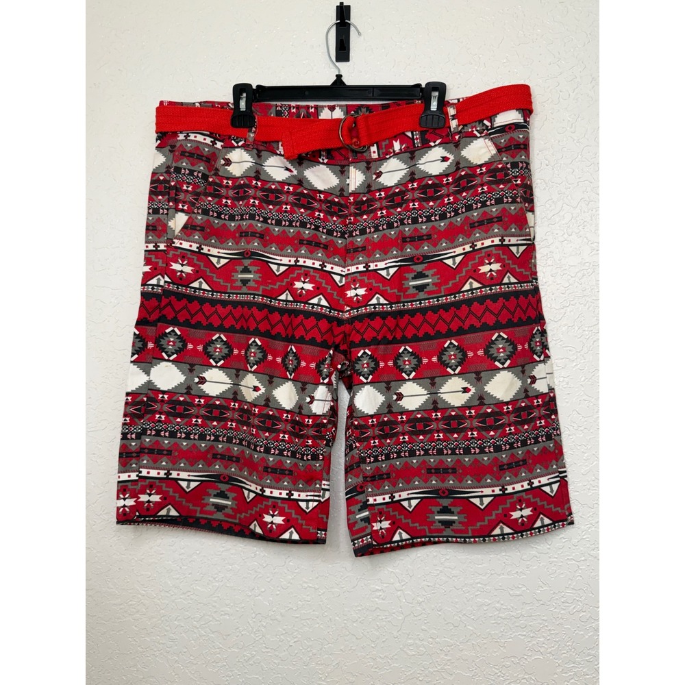 Beyond The Limit Mens 38 Southwestern Tribal Print Shorts Red Black White Belted